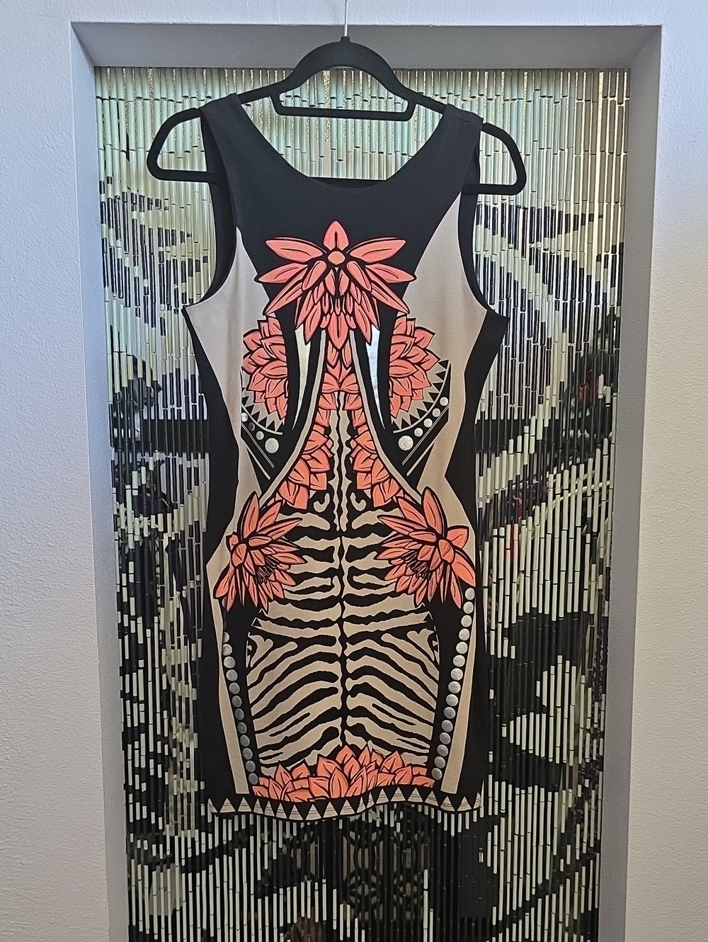 Floral Coral Panel Bodycon Dress - Women UK14/US10 (Medium)